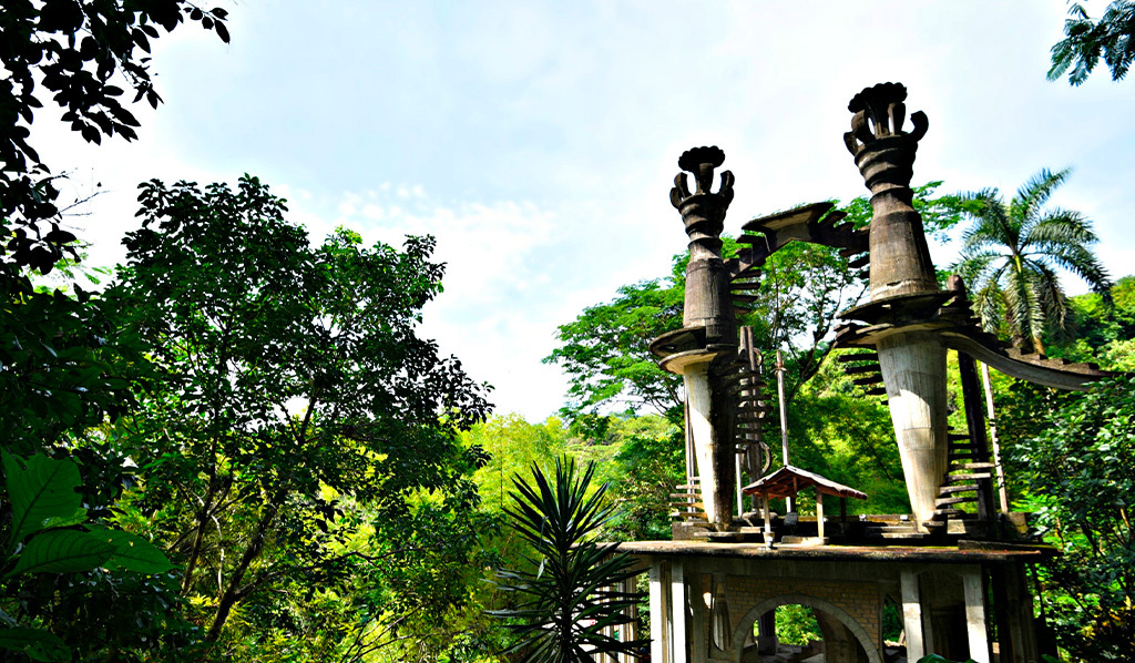 Xilitla, San Luis Potosí México. Panoramic view of the Pools (Las Pozas) a surrealist garden (Jardín surrealista) located in the subtropical rainforest of the Sierra Madre mountains.