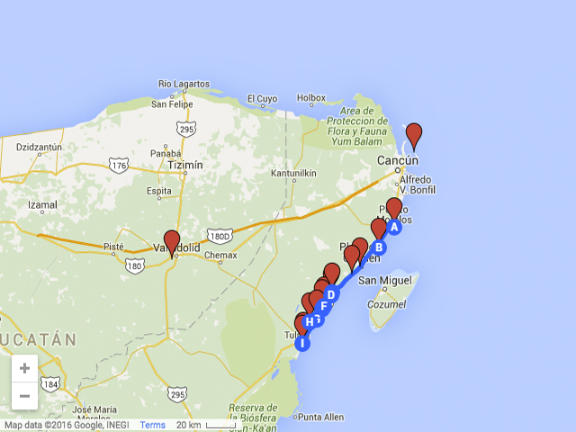 Mapa de ruta por la Riviera Maya