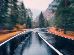 Empty highway. Fast driving