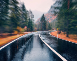 Empty highway. Fast driving